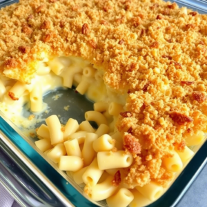 Baked mac and cheese with a crispy breadcrumb topping