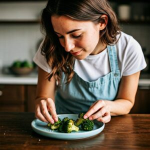 A_girl_making_a_dish_of_broccoli